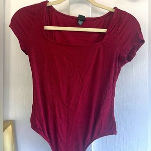 Small Wild Fable Burgundy Ribbed Square Neck Bodysuit